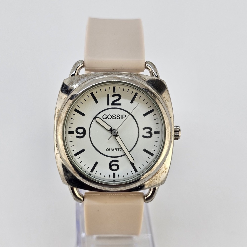 Gossip Women's Analog Watch 38MM White Dial Cream Plastic Bands NEW Battery